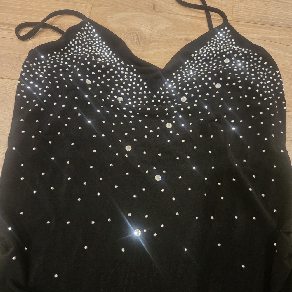 Vintage Y2K 90s McBling Rhinestone Embellished Cami Top Black/Silver size Small - Picture 2 of 4